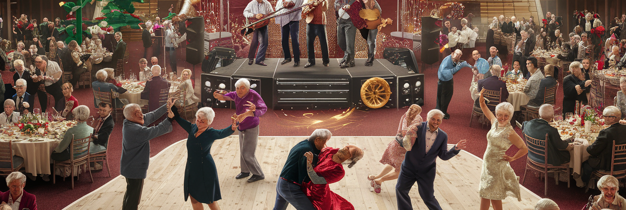 un repas de seniors et une piste de danse